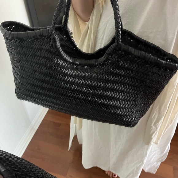 Handbags - Leather Black Woven Tote Bag